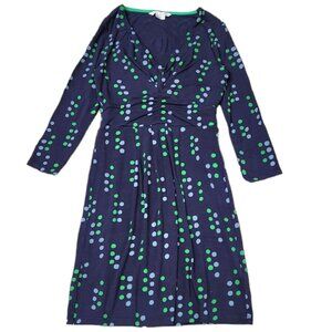 Boden V Neck Blue Polka Dot 3/4 Sleeve Dress Sundress Petite 2P